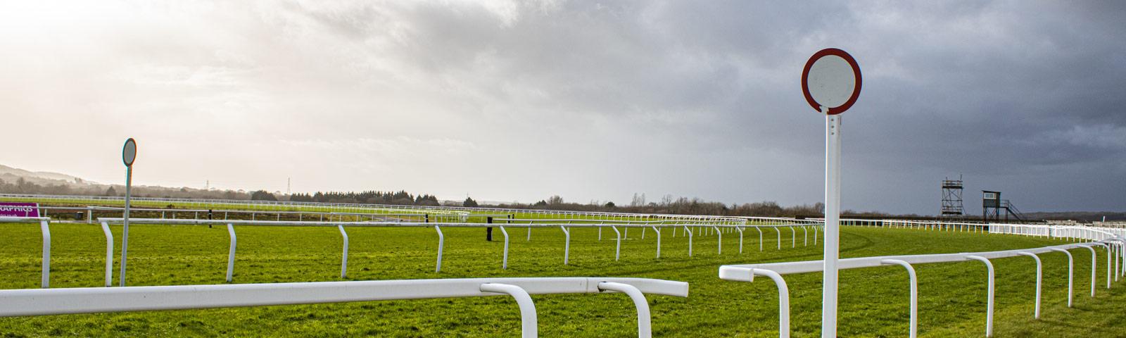 Finishing posts at Ffos Las Racecourse.