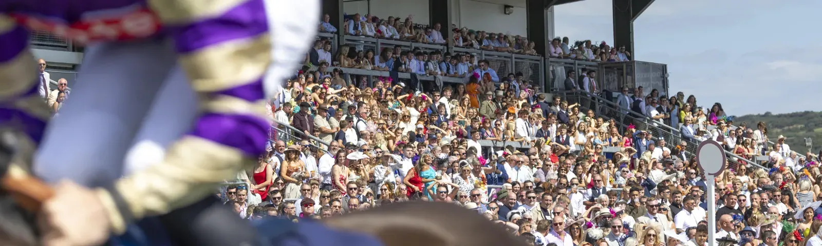 The crowd at Ffos Las watching from the grandstand as a horse goes by