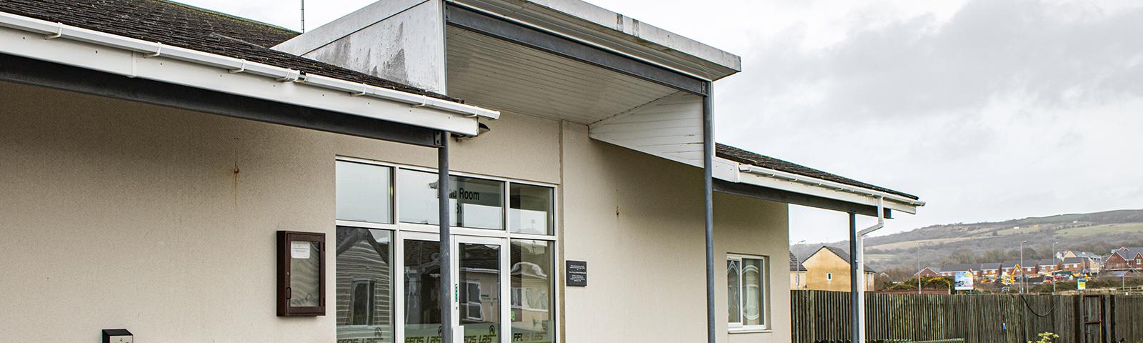 Main entrance to the weighing room at Ffos Las Racecourse.