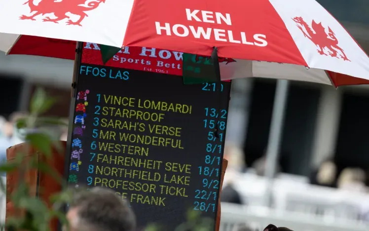 A betting board showing different odds at Ffos Las Racecourse
